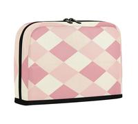 sanluoli Pencil Box Large Capacity Make Up Bag With Zipper Stationery Bag for Women Office Blush and White Squares