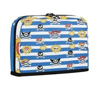 sanluoli Pencil Carrying Case Large Capacity Pen Bags With Compartment Stationery Organizer for Adults Kindergarten Blue White Striped Coastal Pirate Skeleton