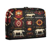sanluoli Pencil Holder Large Capacity Cosmetic Bag Sturdy Coin for Teen Boys Office Native American Seamless Pattern Buffalo Horses Sun Symbols Red Black and Yellow