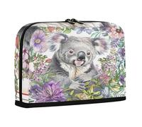 sanluoli Pencil Pen Case Large Capacity Makeup Bag With Compartment Stationery Storage for Man High School Boho Style Flower Floral White Koala