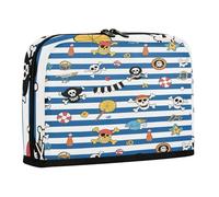 sanluoli pencil pouches Large Capacity Makeup Pouches Multifunctional Stationery Storage for Teens Grade School Supplies Blue White Striped Coastal Pirate Skull
