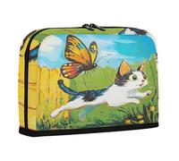 sanluoli pencil pouches Large Capacity Pen Cases With Slot Stationery Storage for Adults College Cat Chasing A Colorful Butterfly