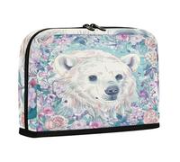 sanluoli pencil poucheses Large Capacity Pen Bags Multifunctional Organizer Box for Preppy High School Boho Style Flower Floral White Bear