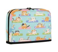 sanluoli Pencil Storage Case Large Capacity Makeup Bags Slots Coin for Women Grade School Supplies Cats Doing Yoga Cartoon