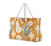 sanluoli Pineapple with White Daisy Camel Sturdy Beach Bags And Totes with side pocketes Extra Large Weekender with cup holders on the side