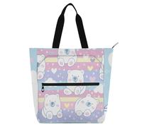 sanluoli Polar Bear Cartoon Kids Cute Tote Bags for Boys Girls Adults, Gothic Lightweight Teacher Tote Bags Shoulder Bag with Zipper for School and Playtime Rainbow school supplies