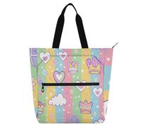 sanluoli Princess Dress Crown Cartoon Books Tote Bags for Kids Students Adults, Gothic Large Child Book Tote Resuable Grocery Bag Handbag for School and Playtime Rainbow school supplies