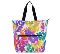 sanluoli Purple Peach Leaves Kids Book Tote for Kids Women Men, Gothic Large Child Book Tote Resuable Grocery Bag Handbag for School Shopping Beach Rainbow school supplies