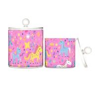 sanluoli Rainbow Color Cute unicorns Clear Plastic Makeup Organizer Storage with lid Bathroom Essentials Decorative storage bin for Cotton Swabs,Cotton Pads,Floss Picks,Paper Clips,s 2 Pack