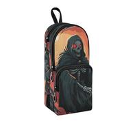 sanluoli Red Grim Reaper Nylon 3 Compartments Pen Case Pencil Bag Multi-purpose and aesthetic Pencil Case For Teen Stationery Bag for Kids Elementary 1600ml