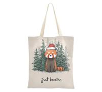 sanluoli Red Panda Just Breathe Christmas Medium Canvas Tote Large Capacity Canvas Shopping Bags Grocery & Farmers Market 16"x15" school essential