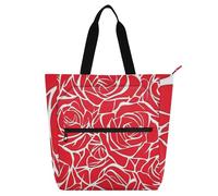 sanluoli Red Rose Flowers Line Drawing Books Totes Book Bag for Kids Women Men, Gothic Large Children Activity Bag Art Tote Bag with Zipper for School and Playtime Rainbow school supplies