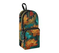 sanluoli Retro Yellow Water-lily Blue Leaves Nylon 3 Compartments Boys Pencil Bag Multi-purpose and aesthetic Pencil Cases For Girls Stationery for Women High School 1600ml