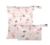 sanluoli reusable waterproof bag 2 Pack travel essentials for flying with handles for gym, baby diapers (Cartoon Cute Brown Christmas Deer Mushroom)