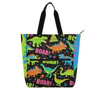 sanluoli Roaring Dino Spot Black Fluorescent Green Blue Children's Book Tote Bag for Boys Girls Women, Gothic Waterproof Child Book Tote Resuable Grocery Bag Handbag for School Shopping Grocery