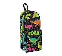 sanluoli Roaring Dino Spot Black Fluorescent Green Blue Nylon 3 Compartments Pencil Bags With Zipper study&multifunctional Mesh Pen Pencil Case School Stationery for Kids Preppy School 1600ml