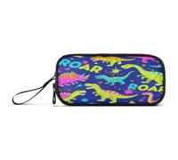 sanluoli Roaring Dino Spot Dark Blue Fluorescent Green Nylon Pencil Cases For College Students Large Capacity Pencil Cases For College School Stationery for School Student