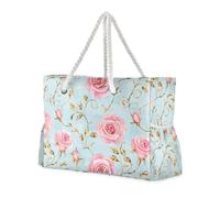 sanluoli Roses Golden Leaves Pastel Retro Sturdy Bags And Totes with side pocketes Bag For Work Perfect for Travel Pool Swim Beach Vacation Necessities