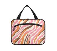 sanluoli Salmon Pink and Sandy Beige hanging travel toiletry bag with hook, designer collapsible cosmetic bag for travel make up toilet bolsa para maquillaje, salmon pink and sandy beige