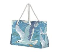 sanluoli Seagull Flying over The Ocean Waves Sturdy Pocket Tote Bag with side pocketes Weekender Travel Bag for Pool Gym Grocery Travel
