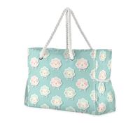 sanluoli Sheep Ash Sticker Style Lake Blue Sturdy Tote Bag Large with side pocketes Tote Bag Portable with cup holders on the side