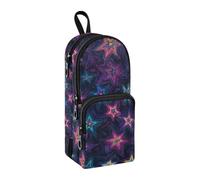 sanluoli Shining Stars Dreamy Purple Nylon 3 Compartments Large Zippered Pencil Bag Multi-purpose and aesthetic Pencil Case For College Stationery for Adults Preppy School 1600ml