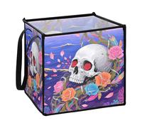sanluoli Skull Flowers Art Asthetic pantry baskets for home collapsable Decorativos storage bins 13x13x13 In