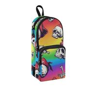 sanluoli Skulls Pirate Scarlet Rainbow Cute Nylon 3 Compartments School Pencil Bags study&multifunctional Large Pencil Case Stationery Organizer for Nurse College 1600ml