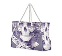 sanluoli Steampunk Style Skeleton Musician Sturdy Travel Tote Bags with side pocketes Extra Large Weekender Perfect for Travel Pool Swim Beach Vacation Necessities