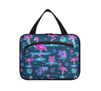 sanluoli Summer Neon Flamingo Wave Navy Blue hanging shaving bag for men travel with hook, designer essential makeup organizer bag for travel must cruises bolsa para maquillaje, Summer neon Flamingo