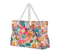 sanluoli Sun Colorful Art Words Sturdy Womens Tote Bag with side pocketes Tote Bag Women with cup holders on the side