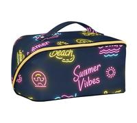 sanluoli Sun Neon Summer Vibes Beach Makeup Bag with dividers Portable Travel Bags For Women Vertical Free-Standing