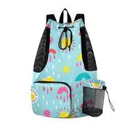 sanluoli Sun Rainball Cloud Beach Backpack Drawstring Gym Swim Bag With Water Bottle Pocket Dry Wet Separation