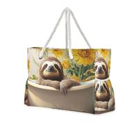 sanluoli Sweet Sloth Retro Bathtub Sturdy Tote Bags For School with side pocketes Travel Bag Beach Sports Handbag with cup holders on the side