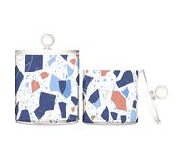 sanluoli Terrazzo Pattern Glory Blue Clear Plastic storage boxes with lid Office Essentials Decorative storage bin for Cotton Swabs,Cotton Pads,Floss Picks,Paper Clips,s 2 Pack