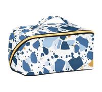 sanluoli Terrazzo Pattern Glory Blue Cosmetic Bag with dividers Portable Capacity Travel Cosmetic Bag Vertical Free-Standing
