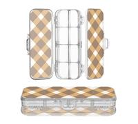 sanluoli Trendy Brown Checkered Rhombus Plaid Clear Plastic Pencil Box Double Layer Pens Case Hard Boxes For School With Snap Lid