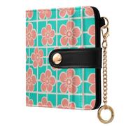 sanluoli Trendy Ladies Premium Foldable Wallet Convenient Everyday PU Leather Wallet for Women Boys Girls-Mint Green Checkered Pattern Coral Flowers