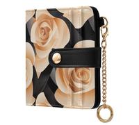 sanluoli Trendy Ladies PU Leather Bifold Wallet Convenient PU Leather Folding Wallet for Men Women Travel- Rose Velvet Ribbon Caramel and Black