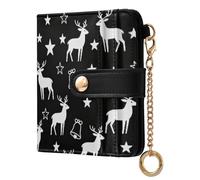 sanluoli Trendy Ladies Slim Foldable Wallet Unique Minimalist PU Leather Wallet for Women-Black and White Reindeer and Stars