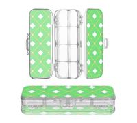 sanluoli Trendy Lemon Green Checkered Plaid Buffalo Gold Clear Pencil Box Plastic Double-Deck Pens Case Hard For School With Snap-Tight Lid