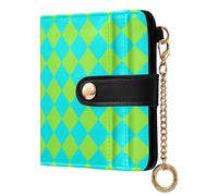 sanluoli Trendy Women's Compact Folding Wallet Unique Premium PU Leather Wallet for Woman Girl-Buffalo Plaid diamonding Green Cyan