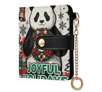 sanluoli Trendy Women's Folding Card Wallet Waterproof PU Leather Card Wallet for Women-Merry Christmas Panda Red Plaid