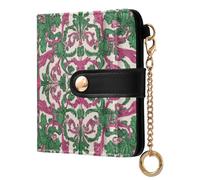 sanluoli Trendy Women's Folding Wallet With Card Slots Convenient PU Leather Card Wallet for Woman Girl-Middle Eastern Style Flora and Green