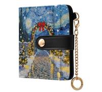 sanluoli Trendy Women's Folding Wallet With Card Slots Cute PU Leather Folding Wallet for Woman Girl-Merry Christmas Van Gogh's Starry Night