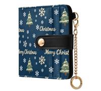 sanluoli Trendy Women's Minimalist Folding Wallet Waterproof Everyday PU Leather Wallet for Women Girls-Merry Christmas Cartoon Animal Fox Dark Blue