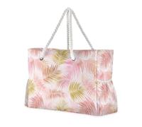 sanluoli Tropical Palm Tree Peach and Gold Leaves Large Capacity Bag Carry On with side pocketes Bag With Pockets with cup holders on the side