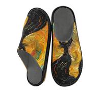 sanluoli Van Gogh Style Black Cat Slipper For Women Indoor Slippers Women Memory Foam Home Shoes Size 9