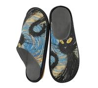 sanluoli Van Gogh-style Black Cat Slippers Womens Indoor Outdoor Womens Slippers Memory Foam Size 11
