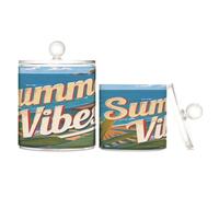 sanluoli Vintage Poster Summer Vibes Clear Plastic Storage Container Jars with lid Bathroom Essentials Decorative storage bins for Cotton Swabs,Cotton Pads,Floss Picks,Paper Clips,s 2 Pack